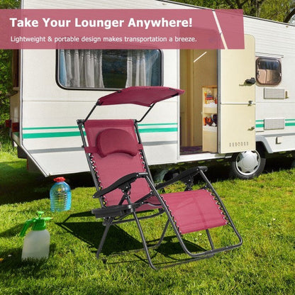 Folding Recliner Lounge Chair with Shade Canopy Cup Holder - Renee Lane Company