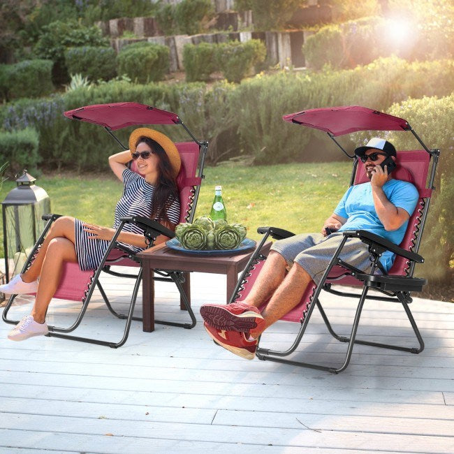 Folding Recliner Lounge Chair with Shade Canopy Cup Holder - Renee Lane Company