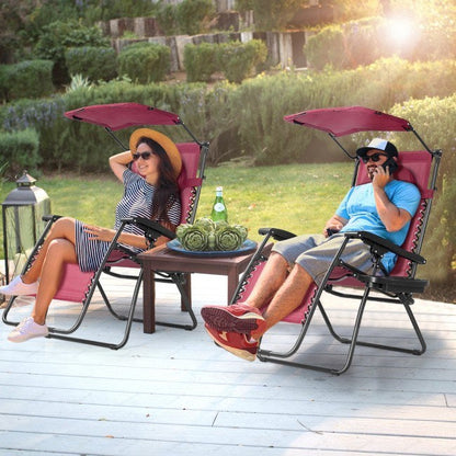 Folding Recliner Lounge Chair with Shade Canopy Cup Holder - Renee Lane Company