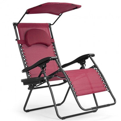 Folding Recliner Lounge Chair with Shade Canopy Cup Holder - Renee Lane Company
