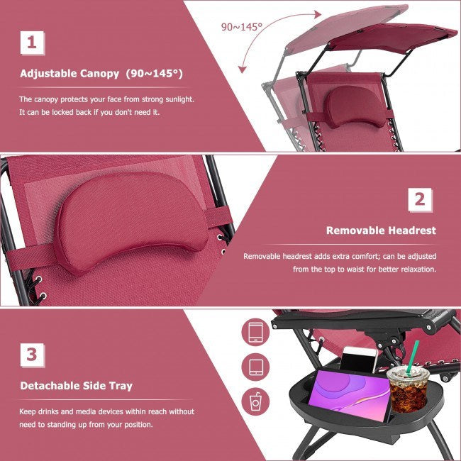Folding Recliner Lounge Chair with Shade Canopy Cup Holder - Renee Lane Company