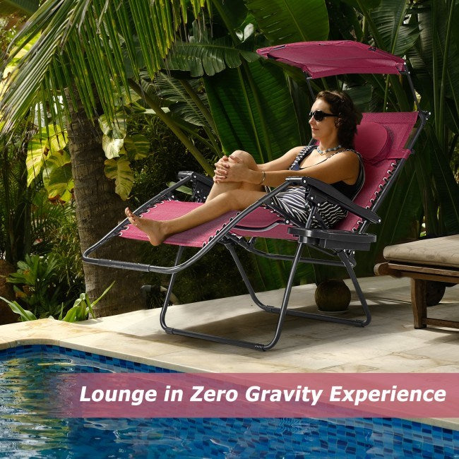 Folding Recliner Lounge Chair with Shade Canopy Cup Holder - Renee Lane Company