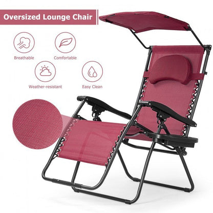 Folding Recliner Lounge Chair with Shade Canopy Cup Holder - Renee Lane Company