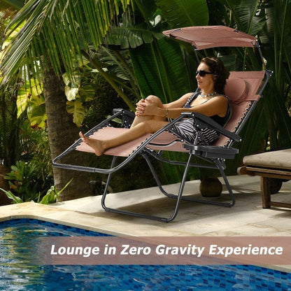 Folding Recliner Lounge Chair with Shade Canopy Cup Holder - Renee Lane Company