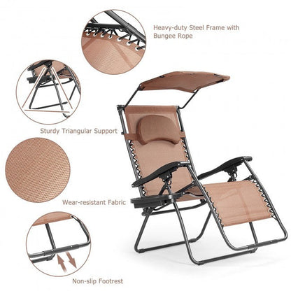 Folding Recliner Lounge Chair with Shade Canopy Cup Holder - Renee Lane Company