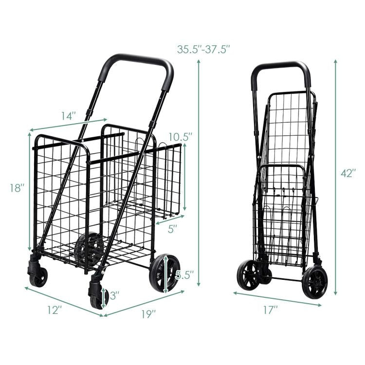 Folding Shopping Basket Rolling Trolley with Adjustable Handle - Renee Lane Company