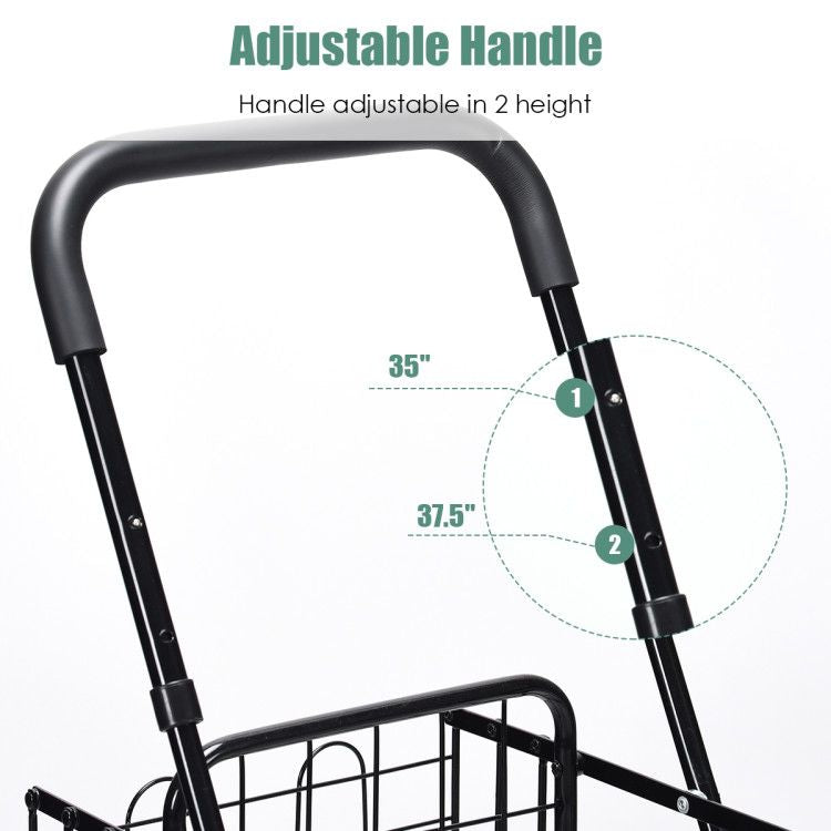 Folding Shopping Basket Rolling Trolley with Adjustable Handle - Renee Lane Company