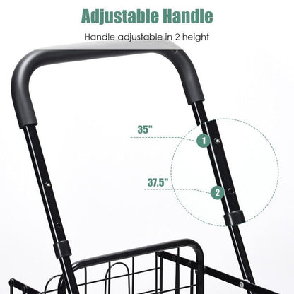 Folding Shopping Basket Rolling Trolley with Adjustable Handle - Renee Lane Company