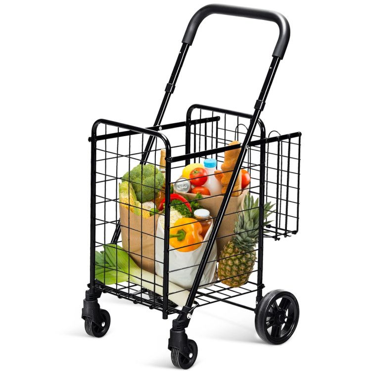 Folding Shopping Basket Rolling Trolley with Adjustable Handle - Renee Lane Company