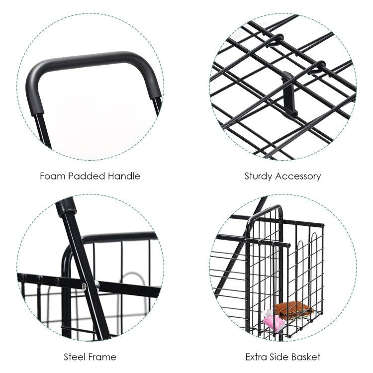 Folding Shopping Basket Rolling Trolley with Adjustable Handle - Renee Lane Company
