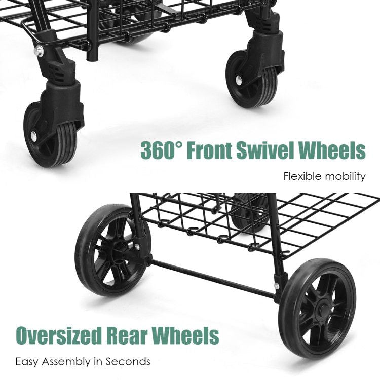 Folding Shopping Basket Rolling Trolley with Adjustable Handle - Renee Lane Company