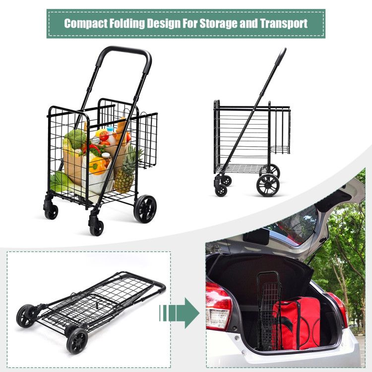 Folding Shopping Basket Rolling Trolley with Adjustable Handle - Renee Lane Company