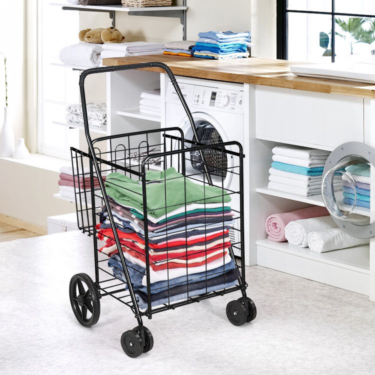 Folding Shopping Cart with Swiveling Wheels and Dual Storage Baskets - Renee Lane Company