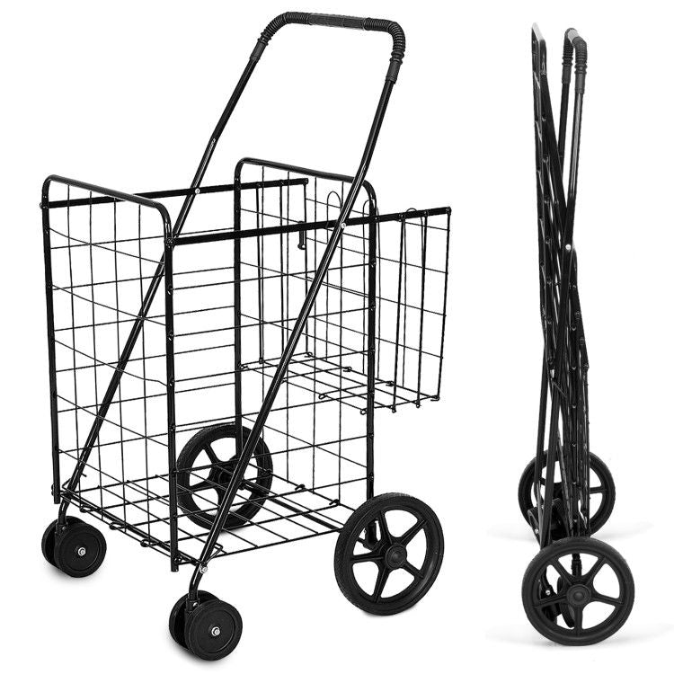 Folding Shopping Cart with Swiveling Wheels and Dual Storage Baskets - Renee Lane Company