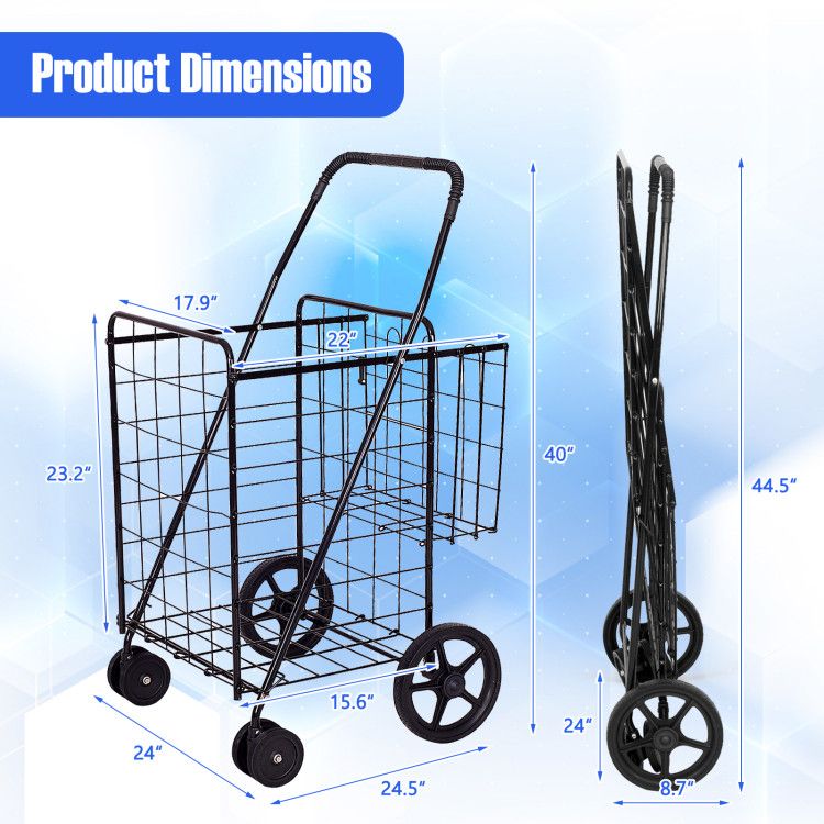 Folding Shopping Cart with Swiveling Wheels and Dual Storage Baskets - Renee Lane Company