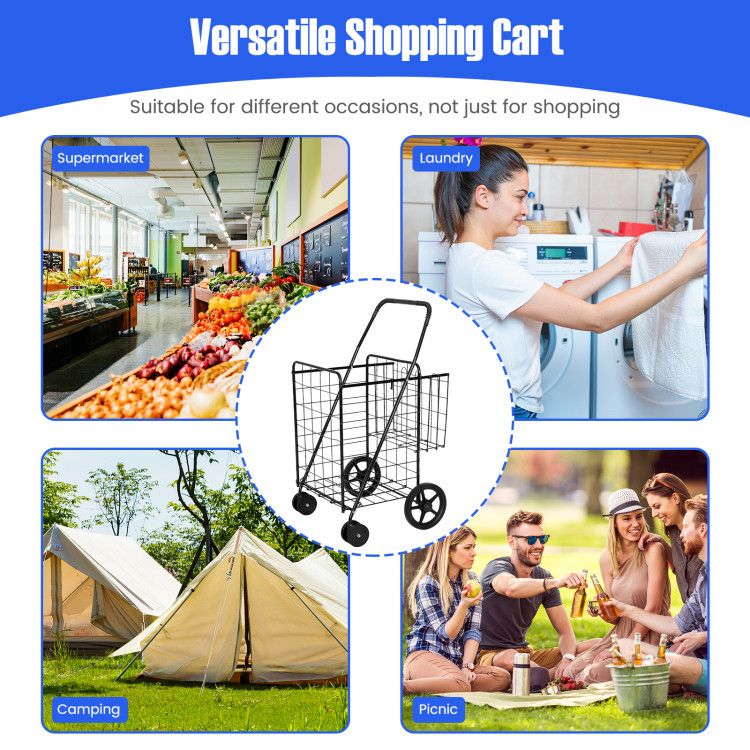 Folding Shopping Cart with Swiveling Wheels and Dual Storage Baskets - Renee Lane Company