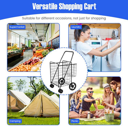 Folding Shopping Cart with Swiveling Wheels and Dual Storage Baskets - Renee Lane Company