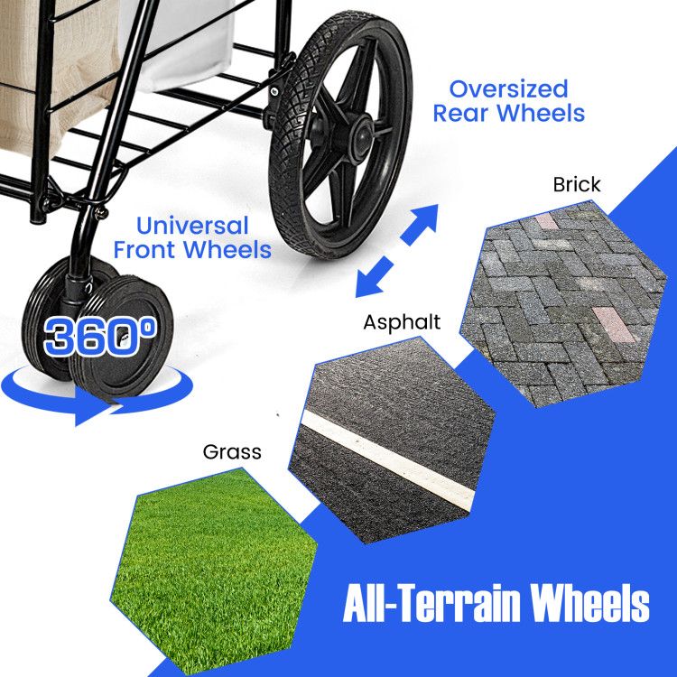 Folding Shopping Cart with Swiveling Wheels and Dual Storage Baskets - Renee Lane Company