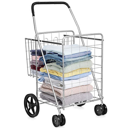 Folding Shopping Cart with Swiveling Wheels and Dual Storage Baskets - Renee Lane Company