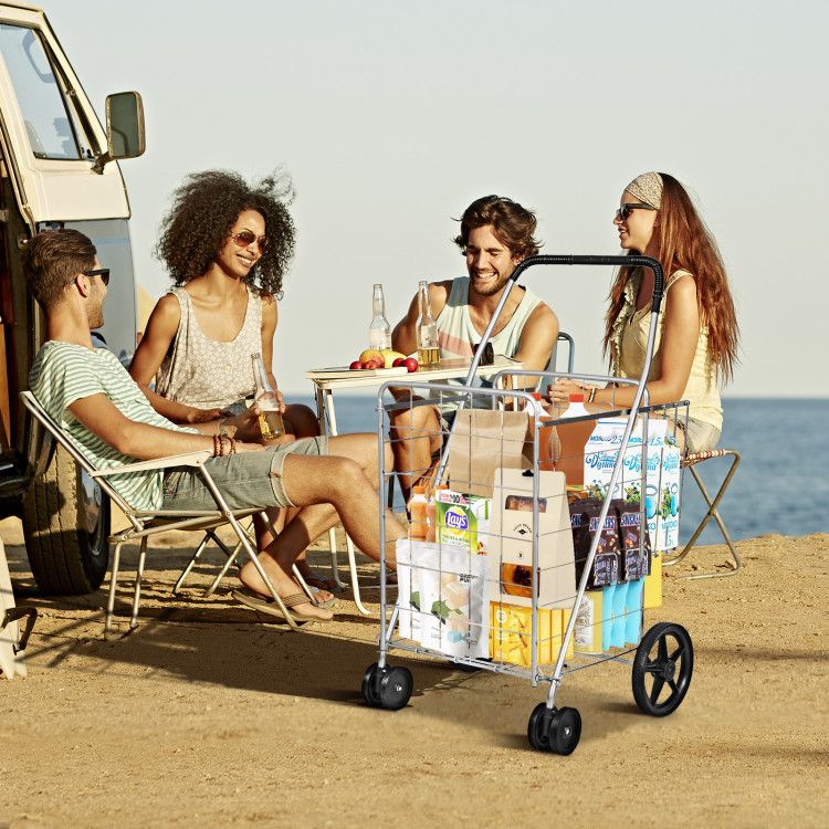 Folding Shopping Cart with Swiveling Wheels and Dual Storage Baskets - Renee Lane Company