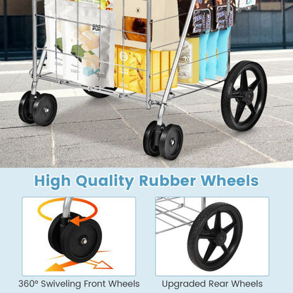 Folding Shopping Cart with Swiveling Wheels and Dual Storage Baskets - Renee Lane Company