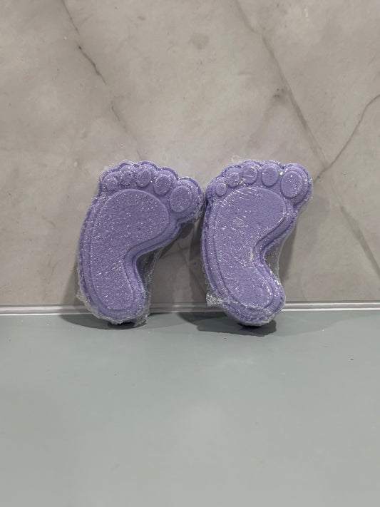 Foot-shaped bath bombs, lavender purple, pair