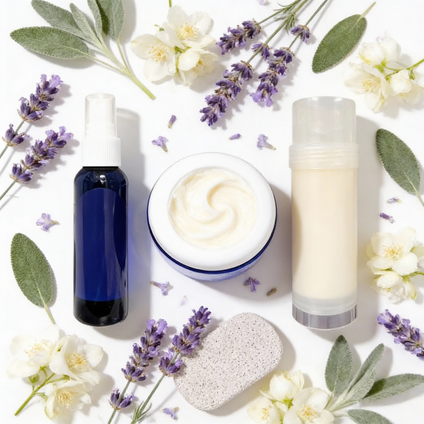 Foot Care Bundle – Lavender Jasmine Foot Butter, Cracked Heel Balm, Cooling Spray & Pumice Scrubber - Renee Lane Company