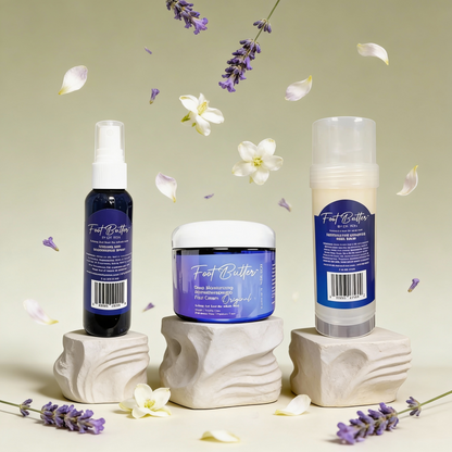 Foot Care Bundle – Lavender Jasmine Foot Butter, Cracked Heel Balm, Cooling Spray & Pumice Scrubber - Renee Lane Company
