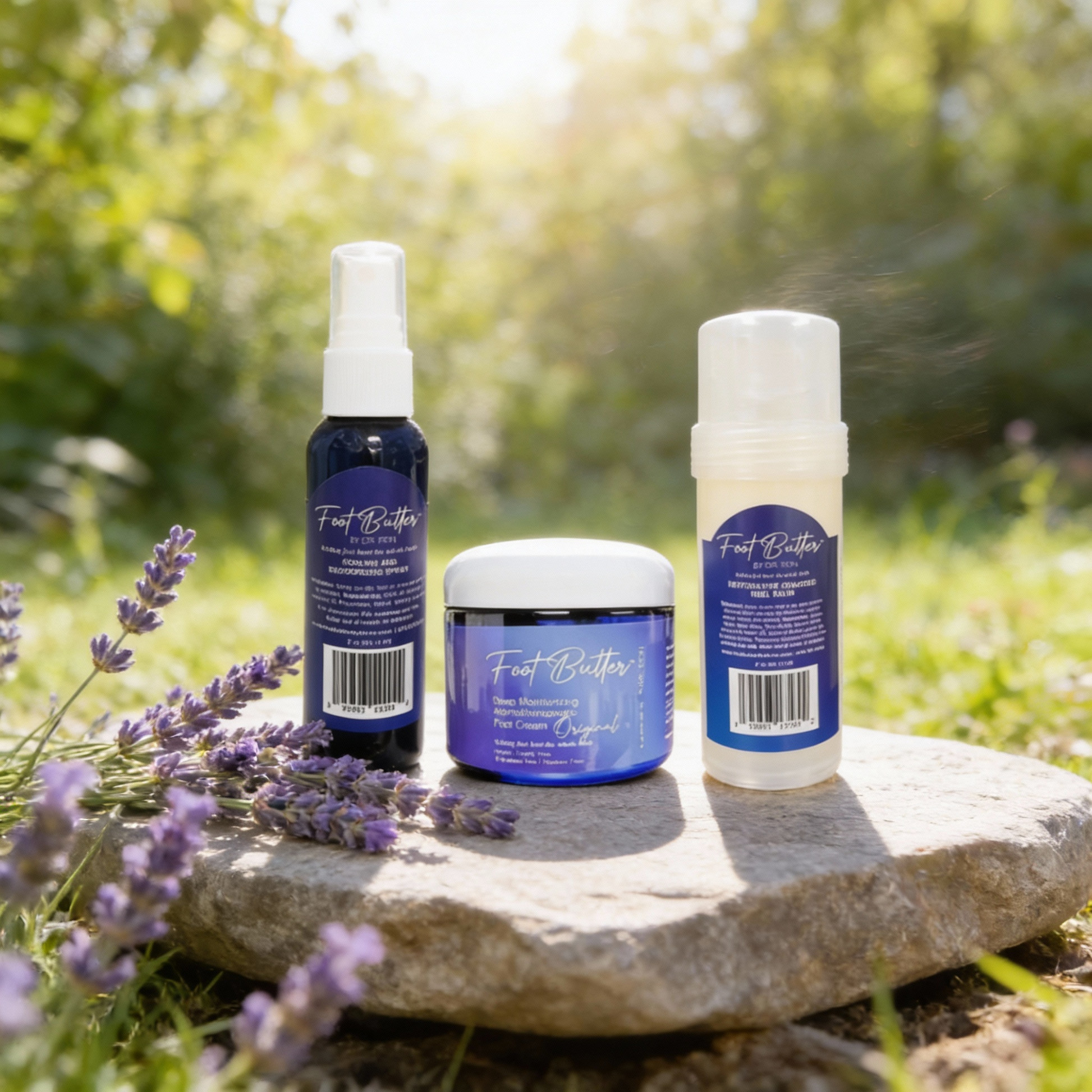 Foot Care Bundle – Lavender Jasmine Foot Butter, Cracked Heel Balm, Cooling Spray & Pumice Scrubber - Renee Lane Company