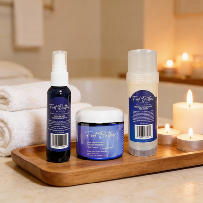 Foot Care Bundle – Lavender Jasmine Foot Butter, Cracked Heel Balm, Cooling Spray & Pumice Scrubber - Renee Lane Company