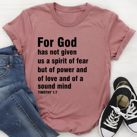 Mauve crewneck T-shirt with bold scripture text For God...sound mind