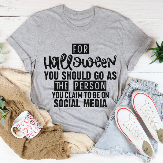 Heather gray T-shirt with bold Halloween slogan text graphic in black