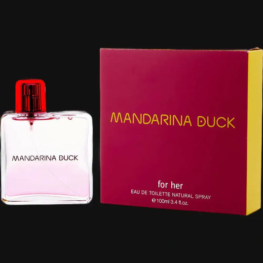 Women’s Eau de Toilette spray: Mandarina Duck bottle with red cap, pink box