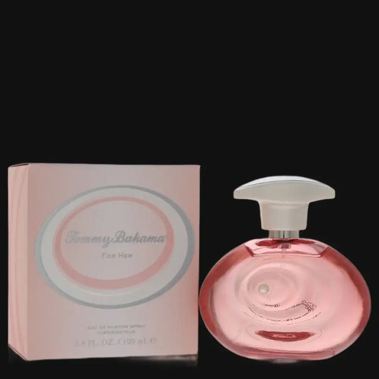 Women's perfume bottle with pink glass and clear pump, beside matching gift box