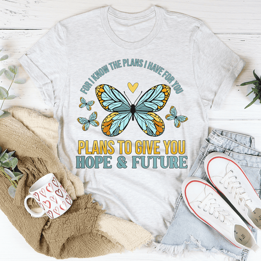 Ash gray graphic T-shirt with butterfly and hope & future wording
