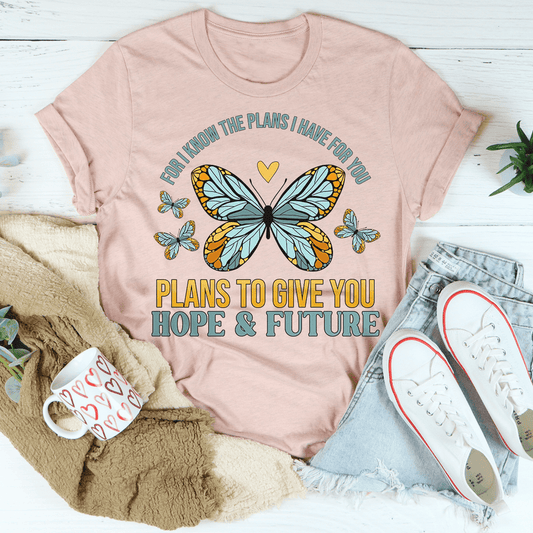 Heather Prism Peach graphic T-shirt with butterfly and hope & future wording
