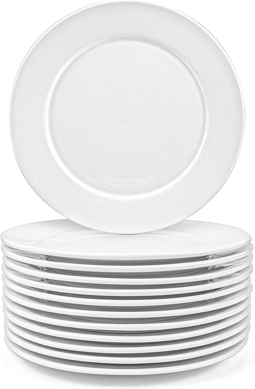 Foraineam 12 Pieces 8 Inch Round Porcelain Salad Plates Dessert Plate Set White Dinnerware Dish Serving Plates - Renee Lane Company