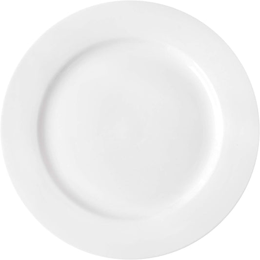 White round porcelain plate with smooth rim and shallow center