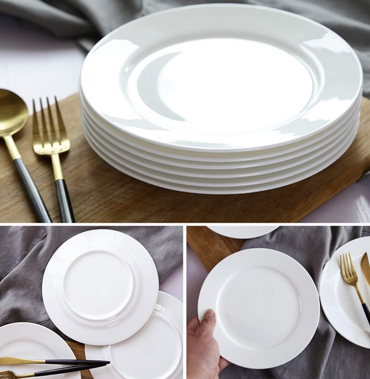 Foraineam 12 Pieces 8 Inch Round Porcelain Salad Plates Dessert Plate Set White Dinnerware Dish Serving Plates - Renee Lane Company