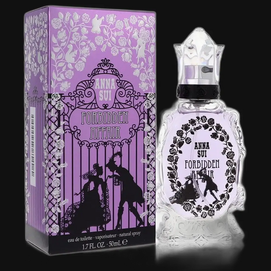 Women’s eau de toilette perfume: purple box and clear glass spray bottle.