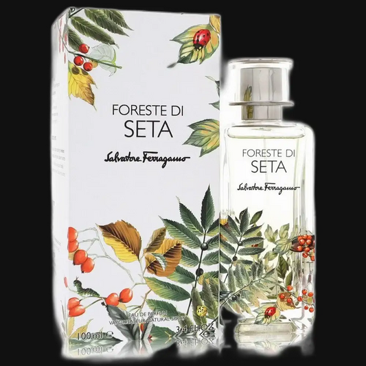 Unisex perfume bottle with box, botanical leaf and bird print, clear glass bottle