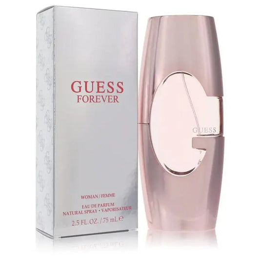 Women's eau de parfum bottle and box, rose-pink glass with metal oval bar detail