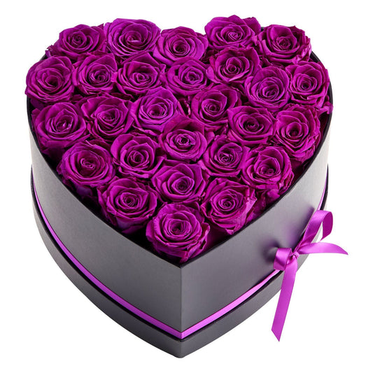 Forever Flowers, 27 Preserved Roses in Heart Shape Box, Eternal Flowers Immortal Bouquet Birthday Present for Women Her Wife Mothers, Anniversary, Valentine's Day,Christmas, Purple - Renee Lane Company