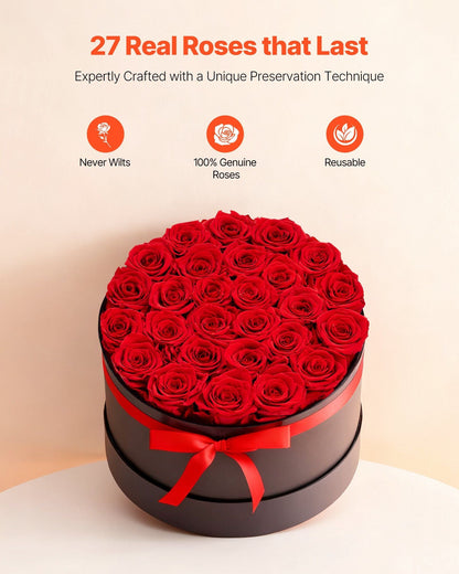 Forever Flowers, 27 Preserved Roses in a Box, Eternal Flowers Immortal Bouquet Birthday Present for Delivery Prime Women Her Wife Mothers, Anniversary, Valentine's Day,Christmas, Red - Renee Lane Company
