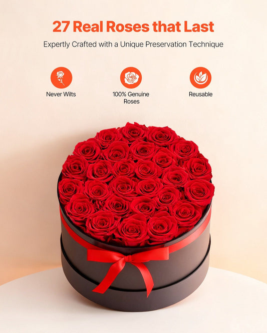Forever Flowers, 27 Preserved Roses in a Box, Eternal Flowers Immortal Bouquet Birthday Present for Delivery Prime Women Her Wife Mothers, Anniversary, Valentine's Day,Christmas, Red - Renee Lane Company