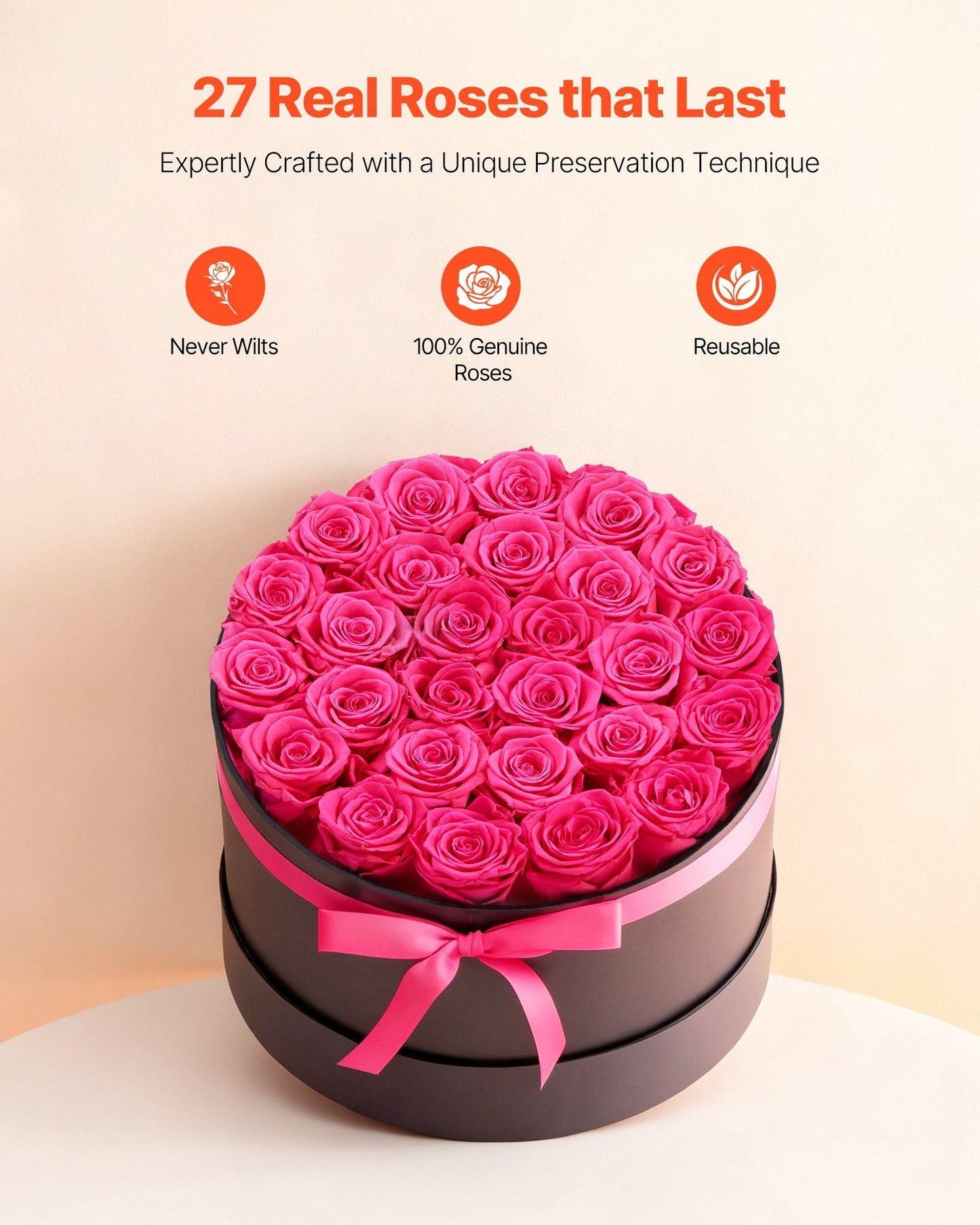 Forever Flowers, 27 Preserved Roses in a Box, Eternal Flowers Immortal Bouquet Birthday Present for Delivery Prime Women Her Wife Mothers, Anniversary, Valentine's Day,Christmas, Rose Red - Renee Lane Company