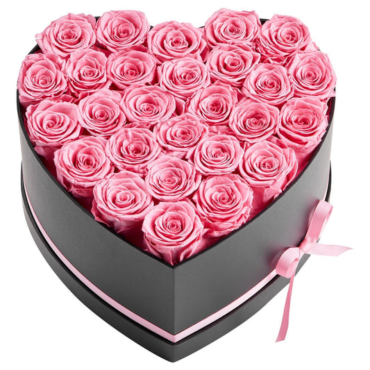 Forever Flowers, 27 Preserved Roses in a Heart Shape Box, Eternal Flowers Immortal Bouquet Birthday Present for Women Her Wife Mothers, Anniversary, Valentine's Day,Christmas, Pink - Renee Lane Company