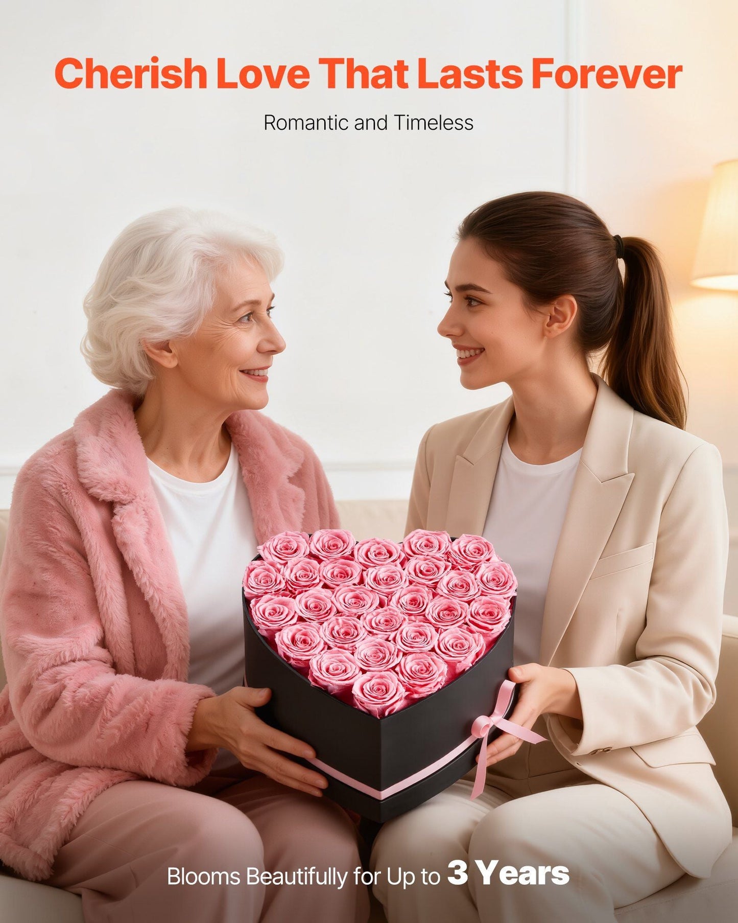 Forever Flowers, 27 Preserved Roses in a Heart Shape Box, Eternal Flowers Immortal Bouquet Birthday Present for Women Her Wife Mothers, Anniversary, Valentine's Day,Christmas, Pink - Renee Lane Company