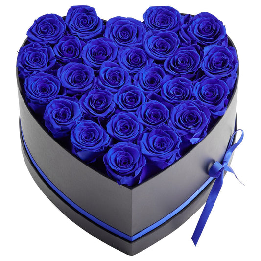 Forever Flowers, 27 Preserved Roses in a Heart Shape Box, Eternal Flowers Immortal Bouquet Birthday Present for Women Her Wife Mothers, Anniversary, Valentine's Day,Christmas, Royal Blue - Renee Lane Company