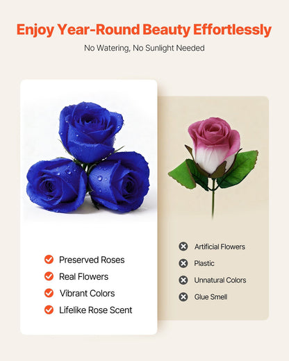 Forever Flowers, 27 Preserved Roses in a Heart Shape Box, Eternal Flowers Immortal Bouquet Birthday Present for Women Her Wife Mothers, Anniversary, Valentine's Day,Christmas, Royal Blue - Renee Lane Company